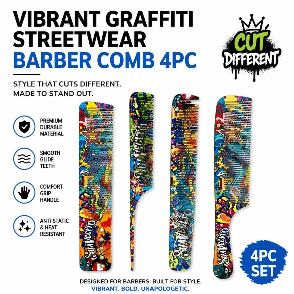 Conjunto De Pente De Barbeiro Profissional , 4 Unidades , Pentes De Estilo De Cabelo Graffiti Streetwear , Resistente Ao