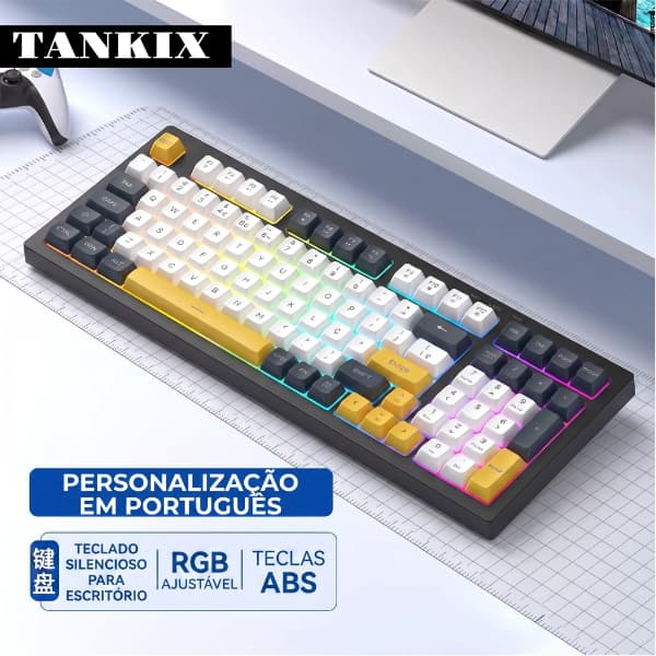 Teclado Brasileiro Português Com Fio 99 Teclas ABNT2 Silencioso RGB Retroiluminado Anti-Ghosting Completo Para Jogos De