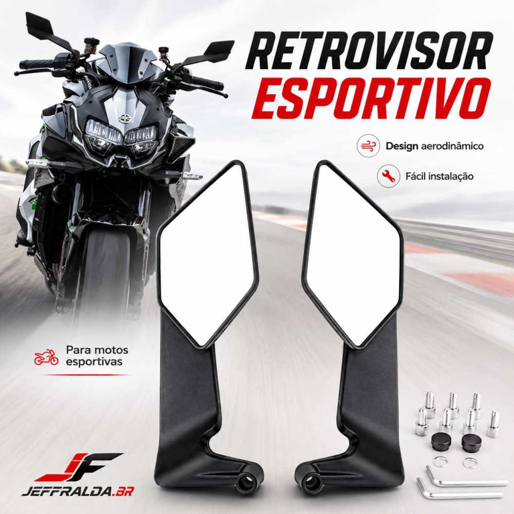 Espelho Retrovisor New Airfoil Asa de Vento Universal Alumínio CNC Ajustável Giratório para Motos