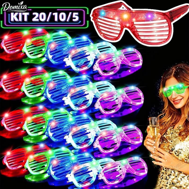 KIT 20/10/5 Oculos Led Neon de Festa Com 3 Modos Fluorescente Rave Balada Casamento Cosplay Festa de formatura-DO