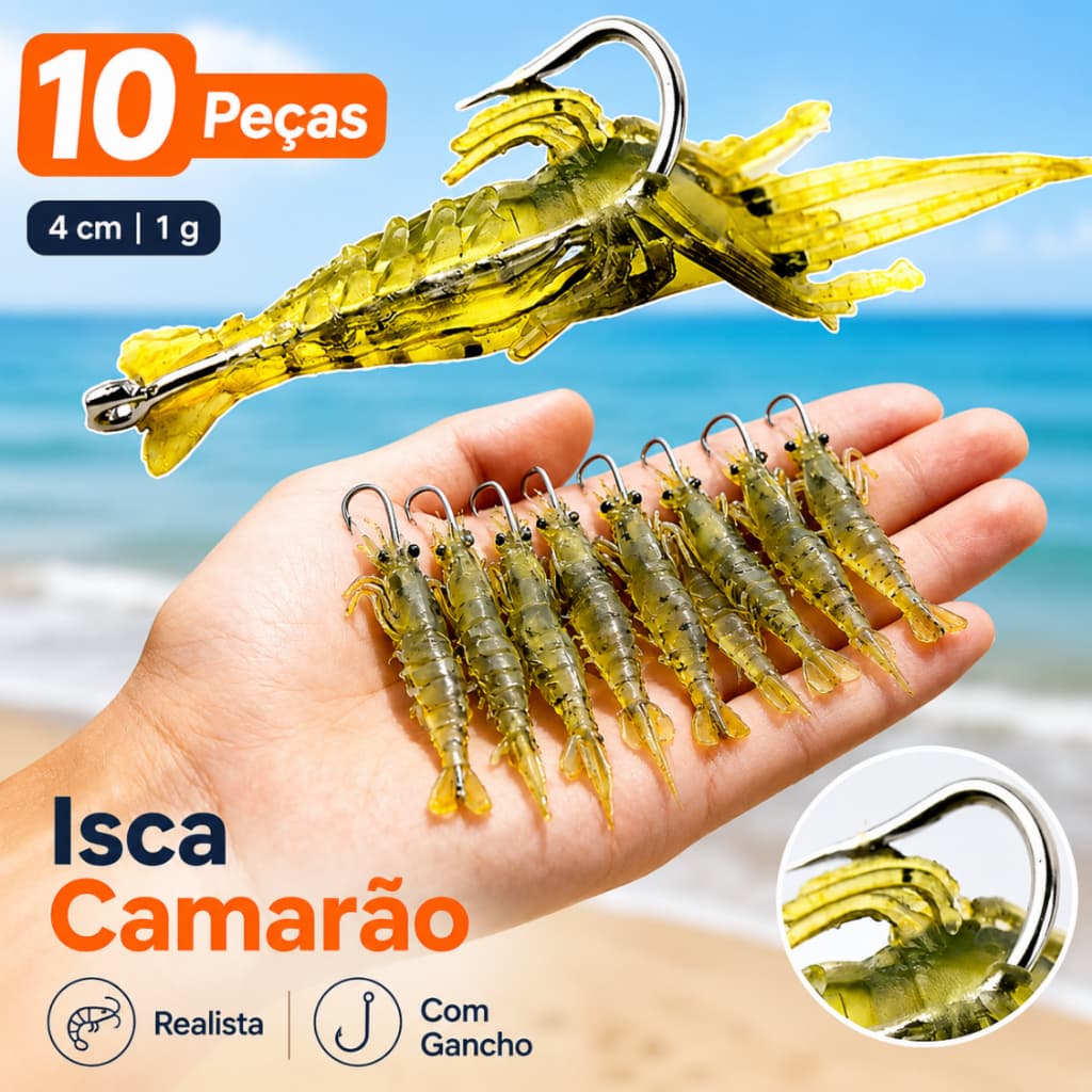 10 Camarão Camarão Macio 4cm Camarão Simulado Isca Gancho Peixe Simulado Isca