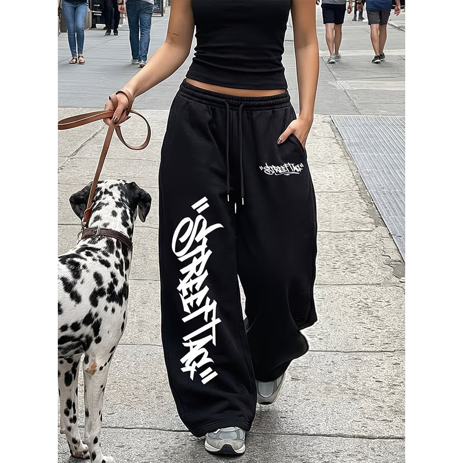 Texto Estilo Rua Impresso Oversized Solto Ajuste Diário Moletom