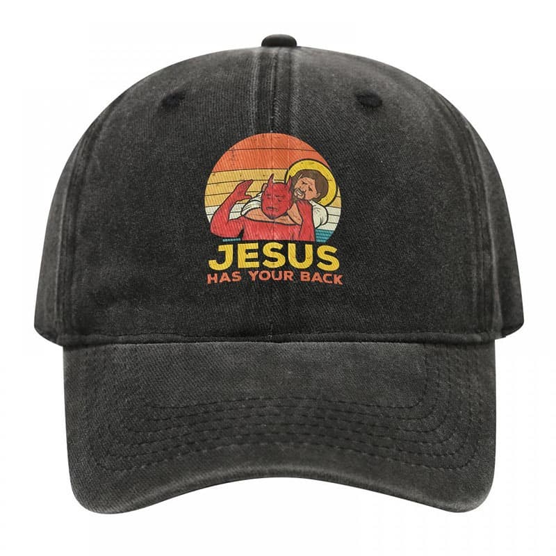 Jesus Tem Suas Costas Retrô Demônio Boné De Beisebol Jeans Desgastado Ajustável Casual Snapback Chapéu