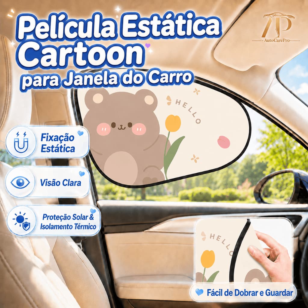 Protetor Solar Lateral para Janela de Carro Cartoon Estático Reutilizável com Isolamento Térmico
