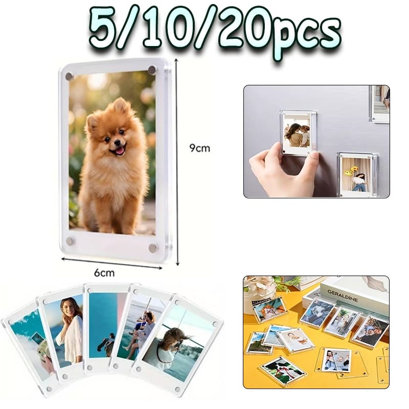 Kit Porta Retrato Magnético Acrílico Cristal 6x9 Polaroid Instax Geladeira Presente Lembrança