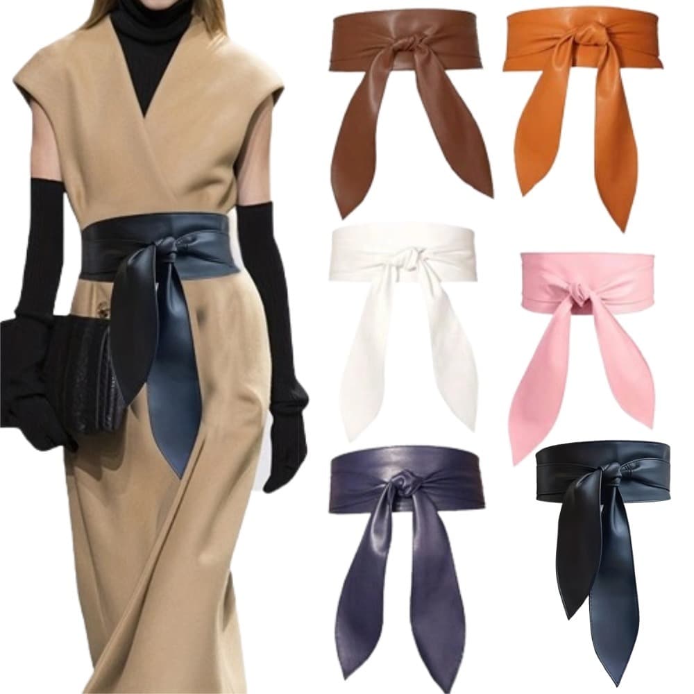 Cinto Obi Largo Feminino Moda Luxo Couro Sintético Com Nó Na Cintura Para Vestidos Casaco
