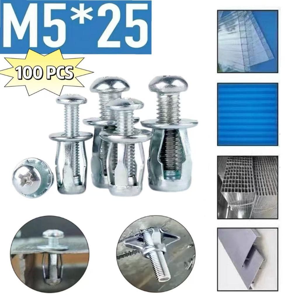 Kit 100 Grampos Rebite de Expansão Metal Aço M5 x 25 mm Fixação Segura Profissional