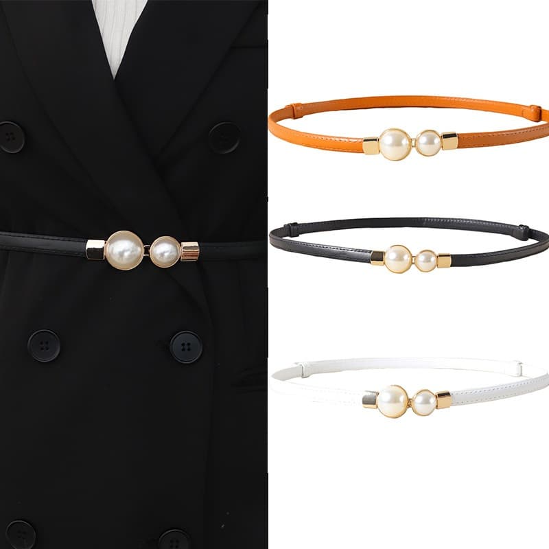 Cintos De Corrente De Cintura Feminino Elegante Vintage Pérola Fino Ajuste Cinto De Couro Para Jaqueta Suéter