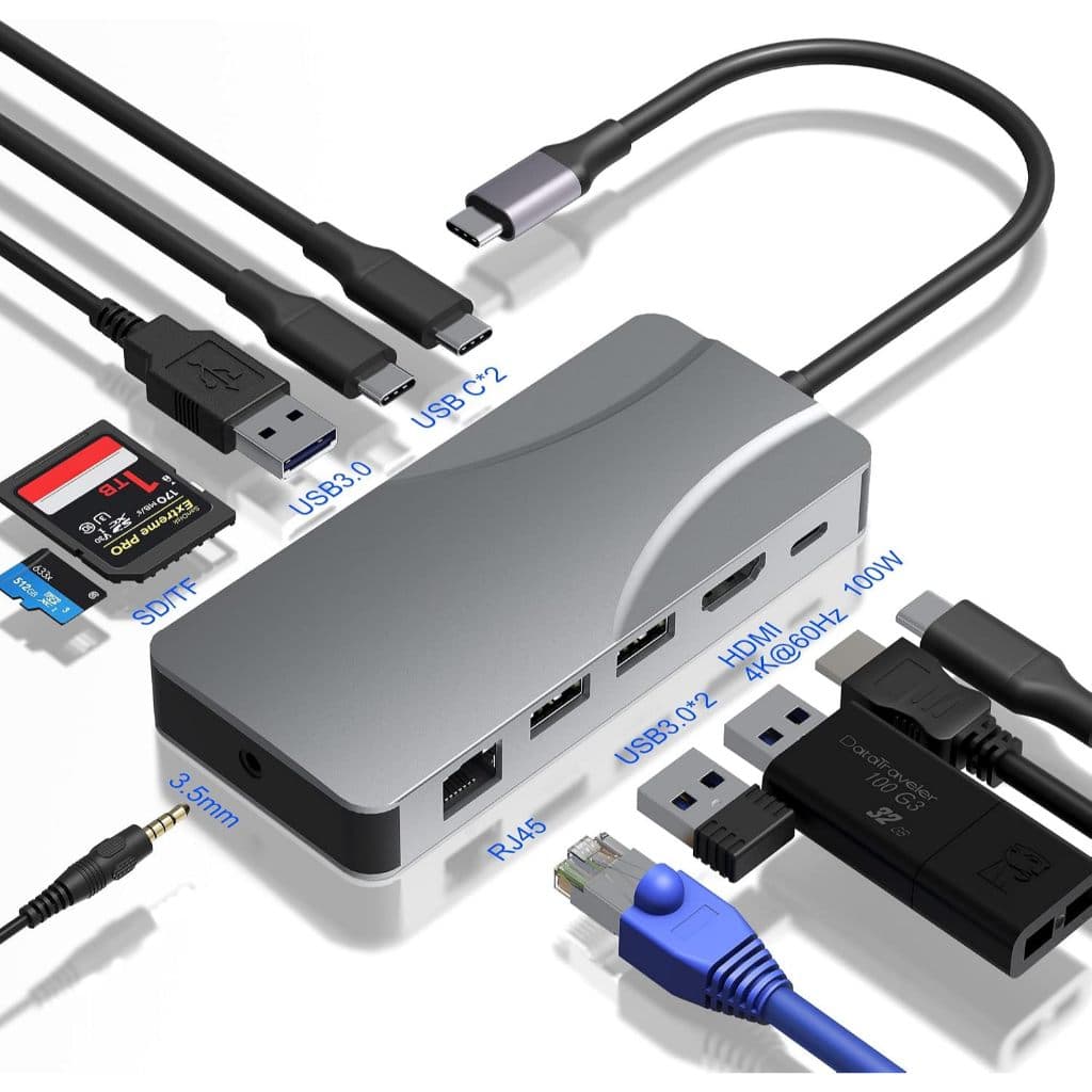 Hub USB C 11 Em 1 Para Adaptador HDMI 4K 60Hz , Estações De Acoplamento Portáteis Com Recarga PD 100W , Leitor De Cartão