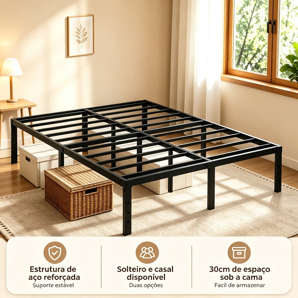Estrado De Metal Com Estrutura De Aço Firme, Fácil De Montar Para Cama de Solteiro/Cama De Casal