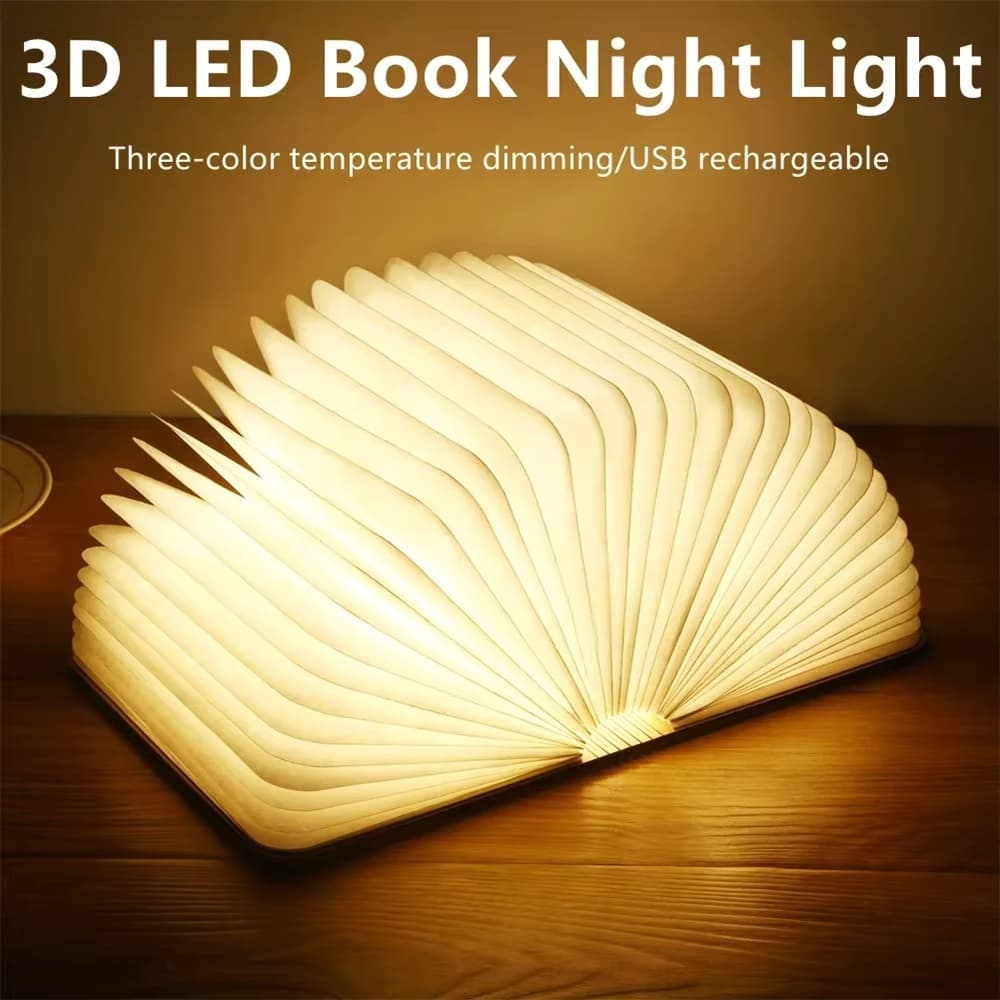 LED Lâmpada De Livro De Madeira Crianças Luz Leitura USB Mesa Cabeceira 3 Cores Quarto Arte Decoração Da Noite Para Pres