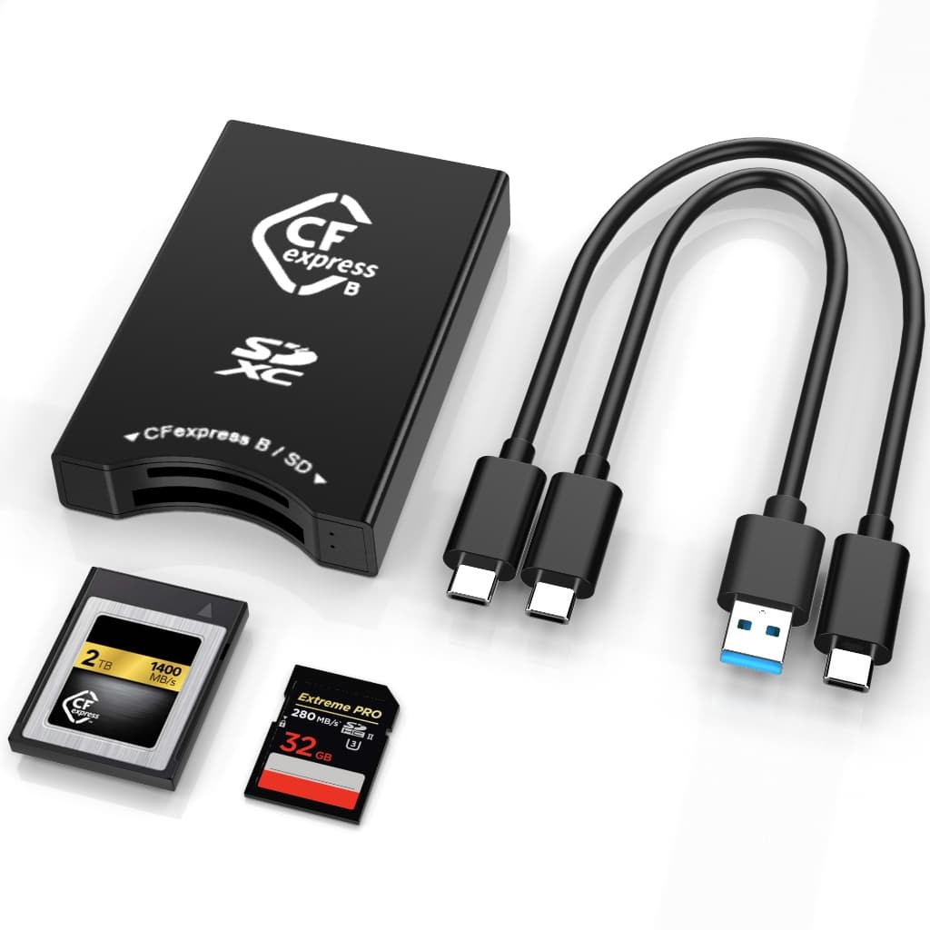 Leitor De Cartão CFexpress Tipo B USB 3.2 Gen-2 10 Gbps , Memória SD UHS-II , Dois Slots Para Cartões Podem Funcionar Si
