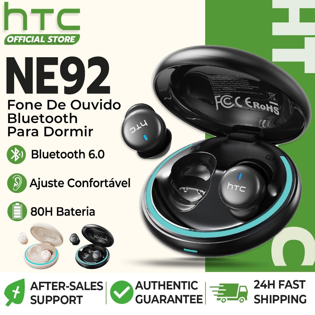 HTC NE92 Fone De Ouvido Bluetooth 6.0 Sem Fio Para Dormir Cancelamento De Ruído-Redução ENC 80H Bateria Microfone