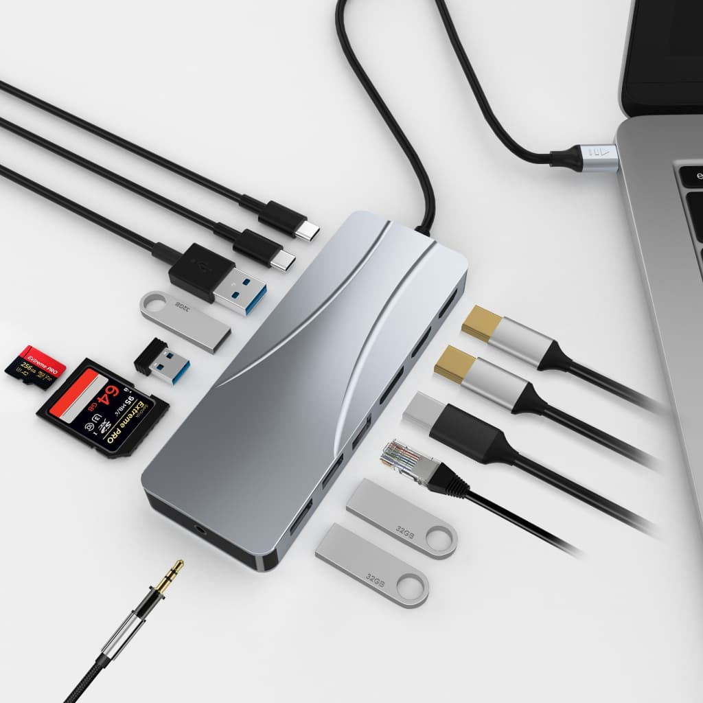 Hub USB C , Estação De Acoplamento Adaptador 14 Em 1 Tipo Com 2 HDMI E DP , Fornecimento De Energia De 60 W , Ethernet D