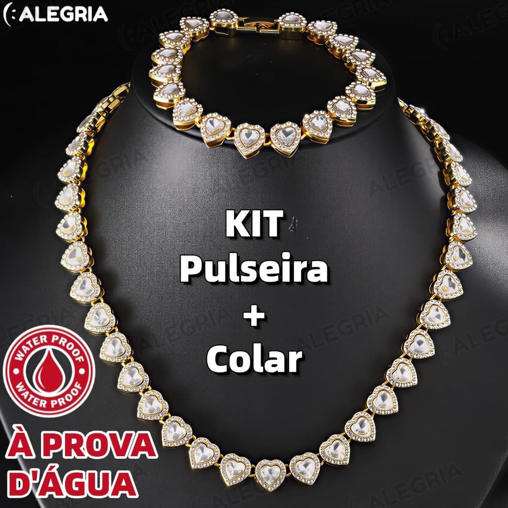 Colar em formato de coração cravejado com um diamante de 11 mm Colar em aço titânio Joia feminina requintada-ale
