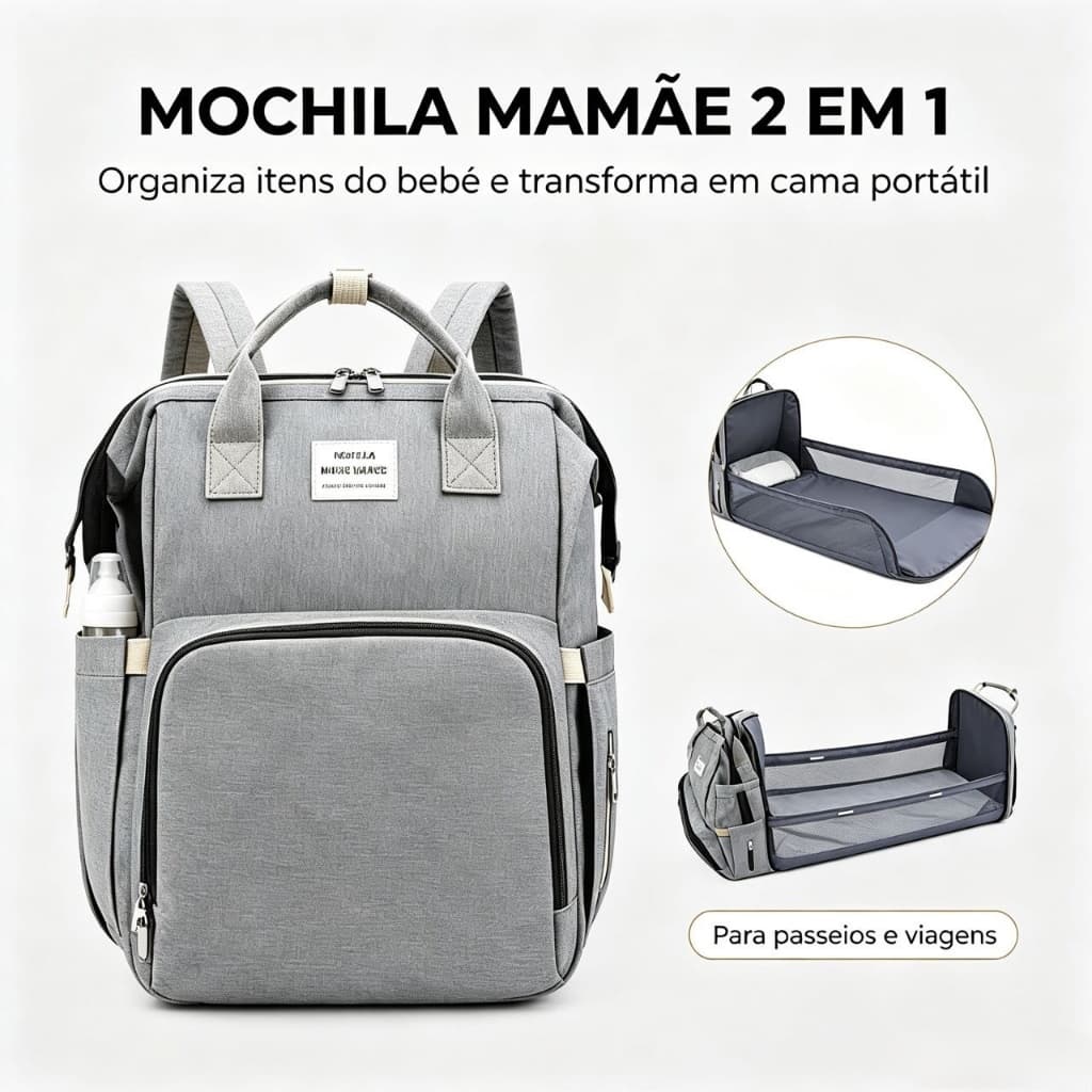 Mochila Maternidade Plegável Cama Portátil para Bebê Viagem Passeio Grande Espaço