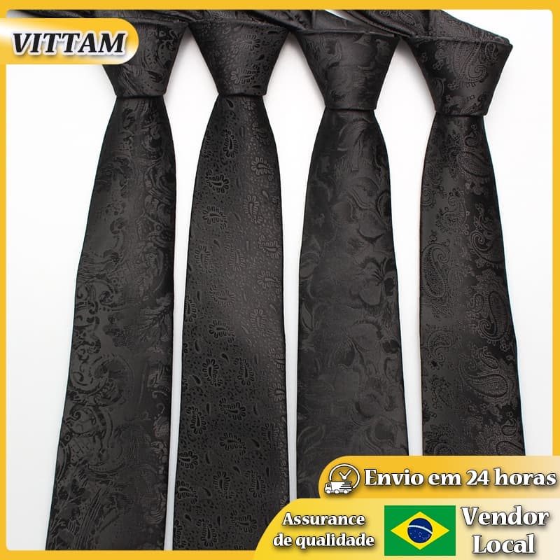 Gravata masculina preta VITTAM 8 cm profissional cor sólida gravata de mão terno acessórios de roupas gravata