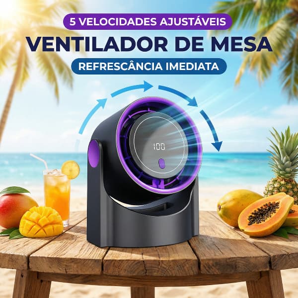 Ventilador De Mesa Portátil Com Clipe E Display Digital , 3 Níveis De Velocidade , Bateria Recarregável , Mini Silencios