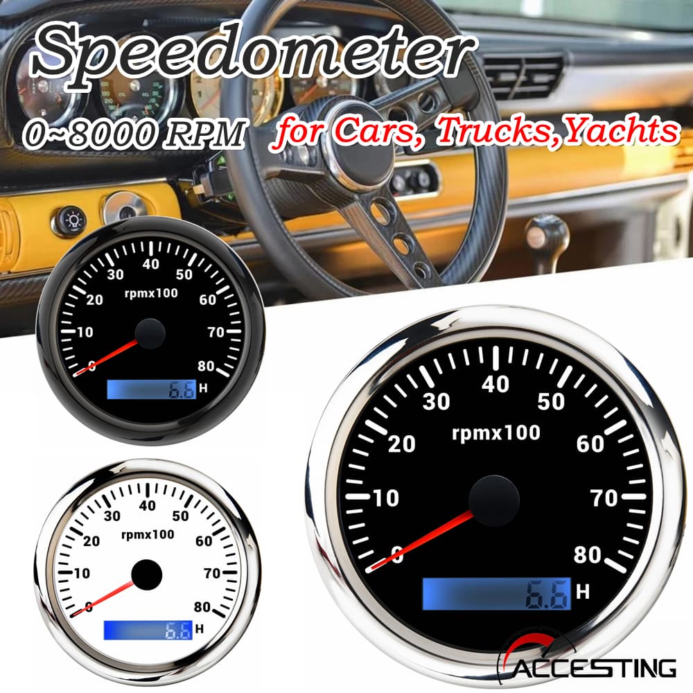 Tacômetro De Carro De 85 Mm , Velocímetro De Ponteiro Marinho , Medidor À Prova D'água De 0-8000 RPM , Com Display LED D