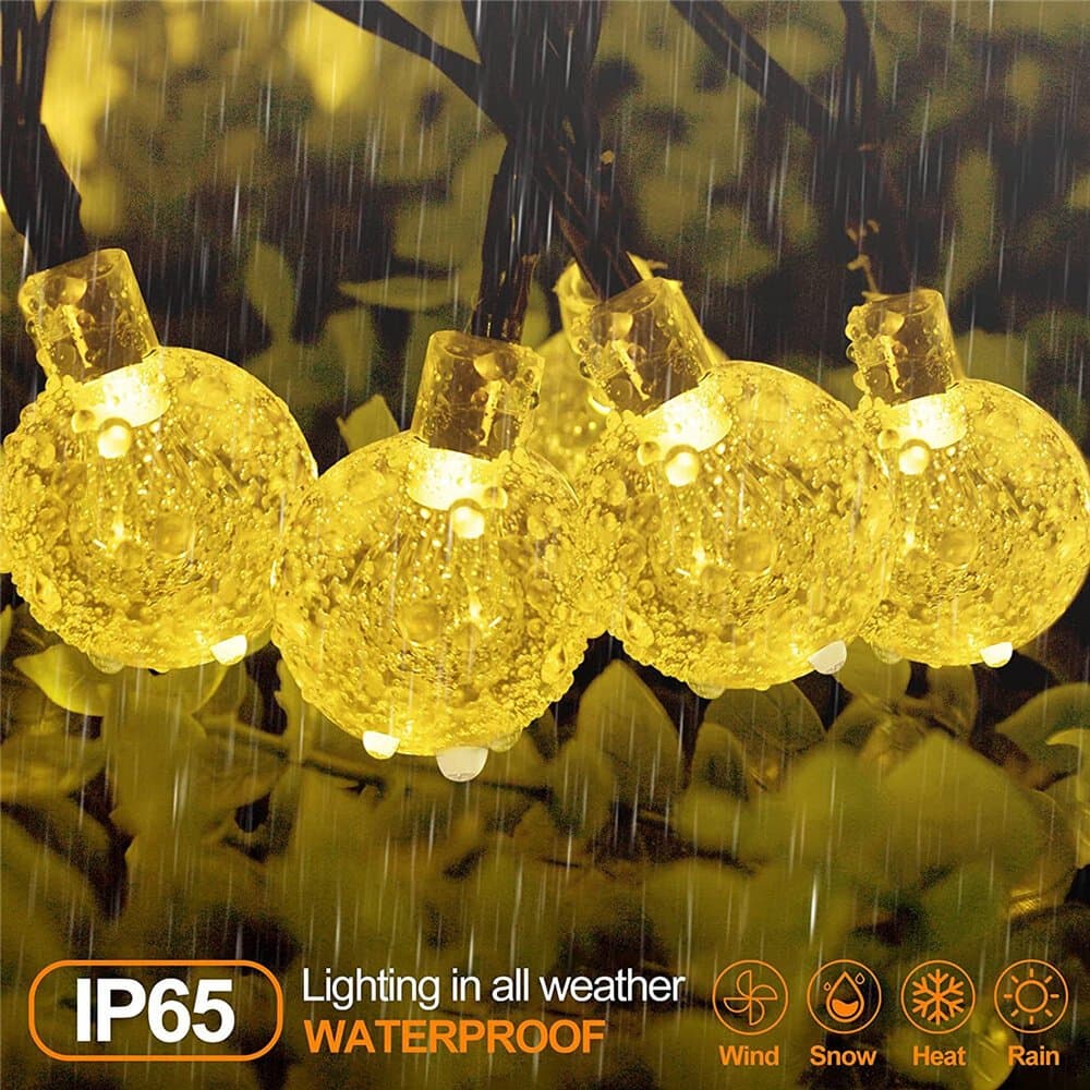 Luzes De Corda De Fadas Solares De Bola De Cristal De 12M 100LED , Lâmpada LED Solar À Prova D'água Externa , 8 Modos De