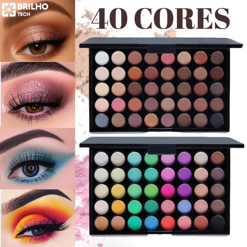 Paleta de Sombras com 40 Cores - Acabamento Matte e Shimmer, Alta Pigmentação, Efeito Esfumado e Longa Duração.ne-BT