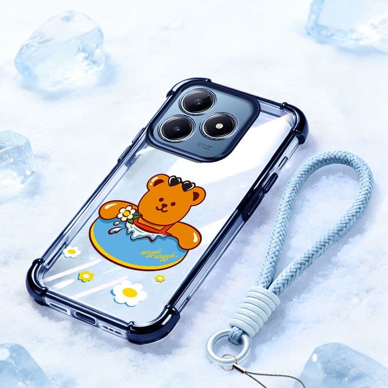 YBD Capa Transparente Para OPPO Realme Note 50 60 60X C53 C63 C61 C65S Urso Arco-Íris Fofo De Natação Quatro Cantos À Pr