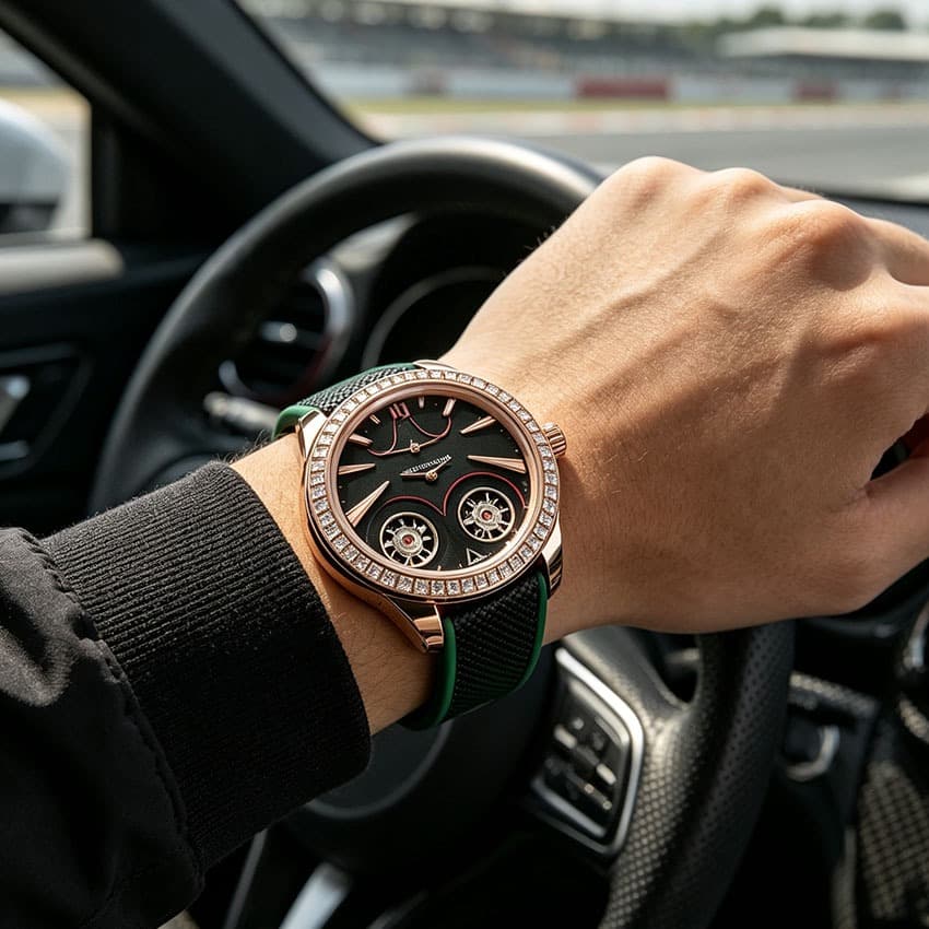 Relógio JK Masculino Luxo 2026, Duplo Tourbillon Visível, Aro Giratório, Pulseira Cores Contrastantes