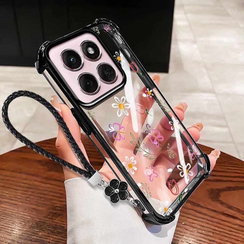 YBD Capa Para Motorola Moto Edge 60 70 Fusion + Pro 60S Linda Flor Rosa Cereja Com Pingente De Cordão De Mão