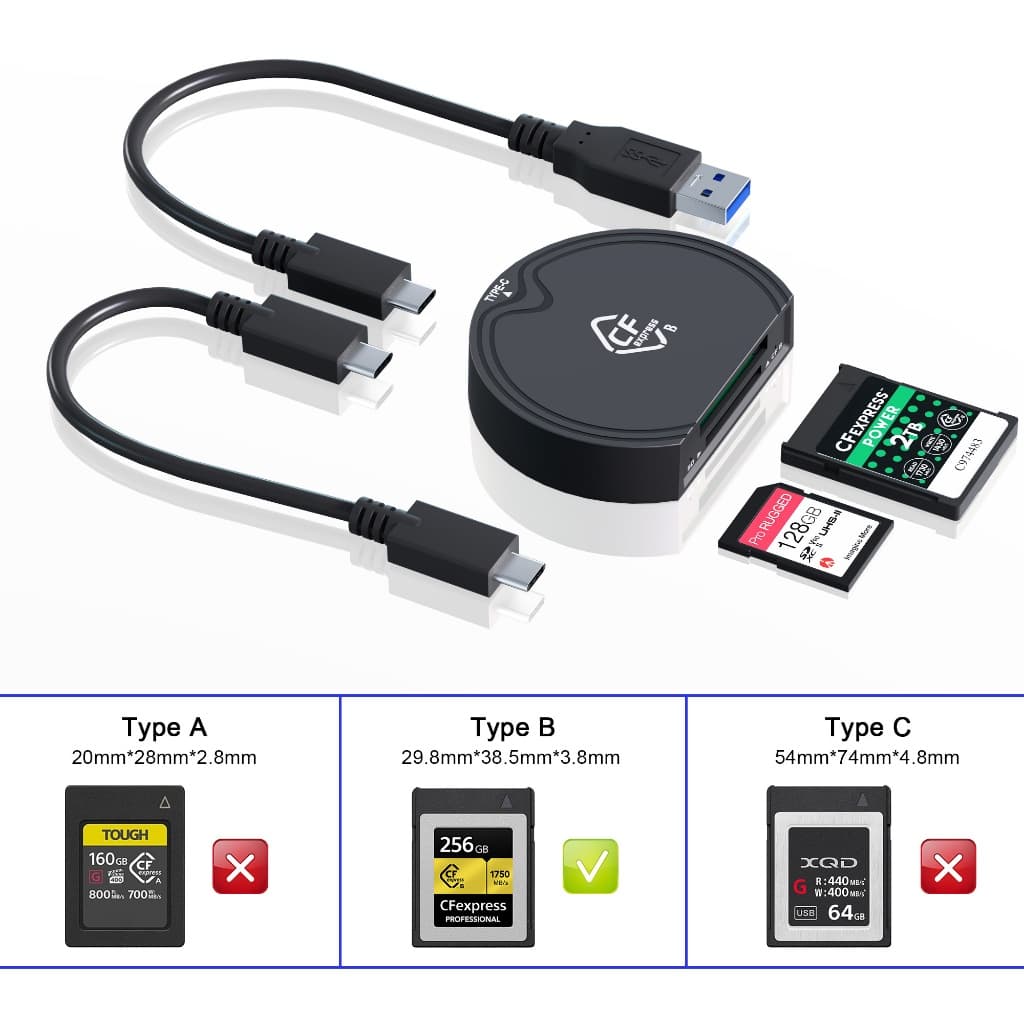 Leitor De Cartão CFexpress Tipo B , SD UHS-II USB 3.2 Gen 2 10Gpbs | Memória Portátil De Slot Duplo Para Windows/Android