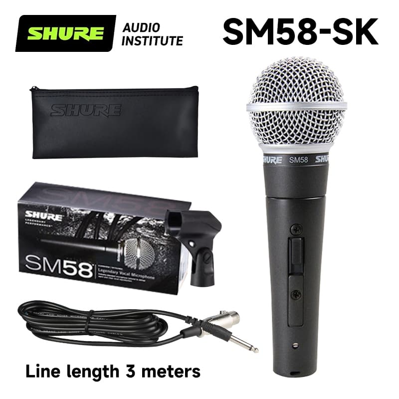 Microfone portátil dinâmico de voz profissional SHURE SM58-SK, vem com interruptor, Anti-roaamento, sem ruído, microfone