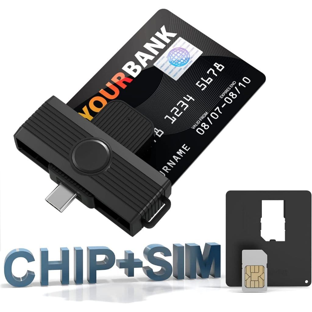 Leitor de cartões inteligentes USB C, SIM, Cartão de acesso comum militar DOD CAC/IC/Cartão de crédito/Cartão de saúde,