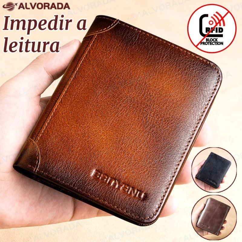 Carteira Antifurto Masculina De Couro Legítimo Vintage De Trifold E Bifold À Escolha Carteira estilo executivo-alv