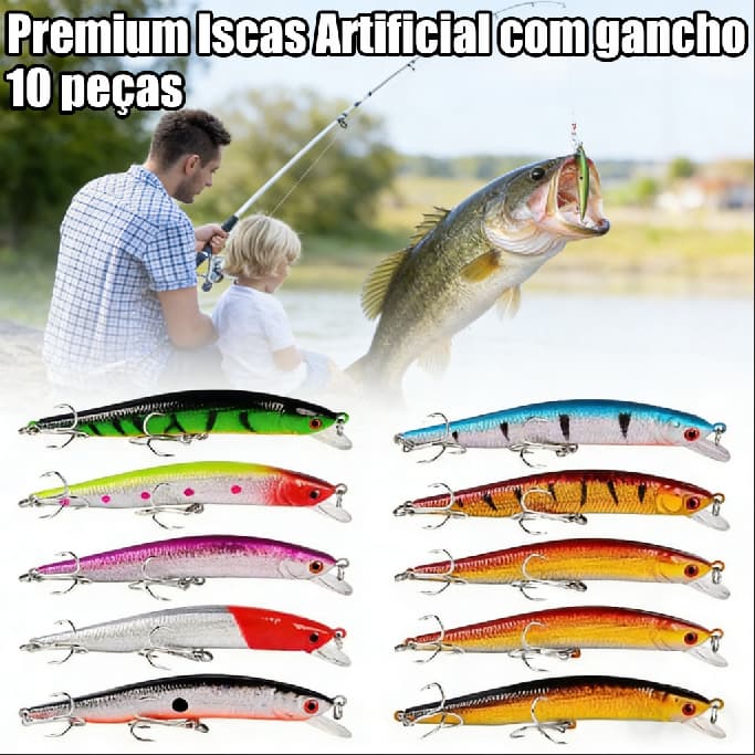 Kit 10 Iscas Artificiais Importadas 1/2 Meia Água de 10 cms e 9 gramas Pesca Tucunaré Traíra Dourado Robalo Black Bas