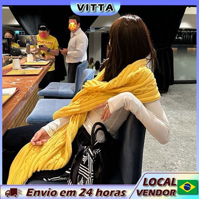 VITTA Retro Twist Lenço Grande Feminino Novo Estilo High-End Design All-Match Lenço de Malha