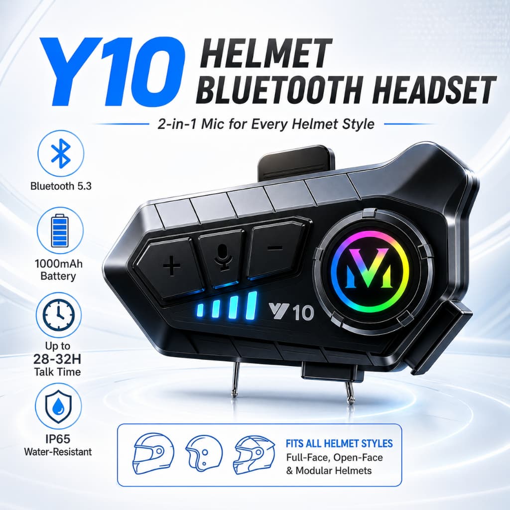 Y10 Capacete Da Motocicleta Fone De Ouvido Bluetooth BT5.3 IP65 À Prova Dip65 Água 1000mAh Sem Fio Interfone Música Fone