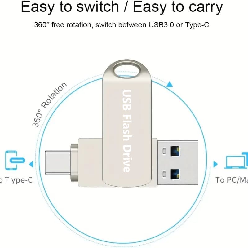 Unidade Flash USB OTG De Alta Velocidade Para iPhone/Android/PC , Bastão Portátil De Armazenamento De Fotos E Vídeo De 2