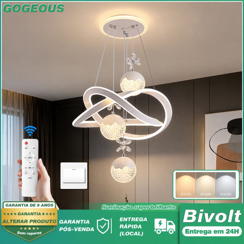 3 Cores 110V-220V Lustre De Teto Para Sala De Jantar Lustre De Cristal LED Luxo Nórdico