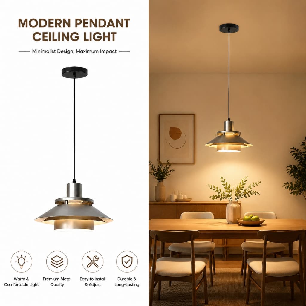 Pendente Metálico Moderno Minimalista Tricor 23Cm Cinza Claro Para Quarto, Bar E Sala De Jantar