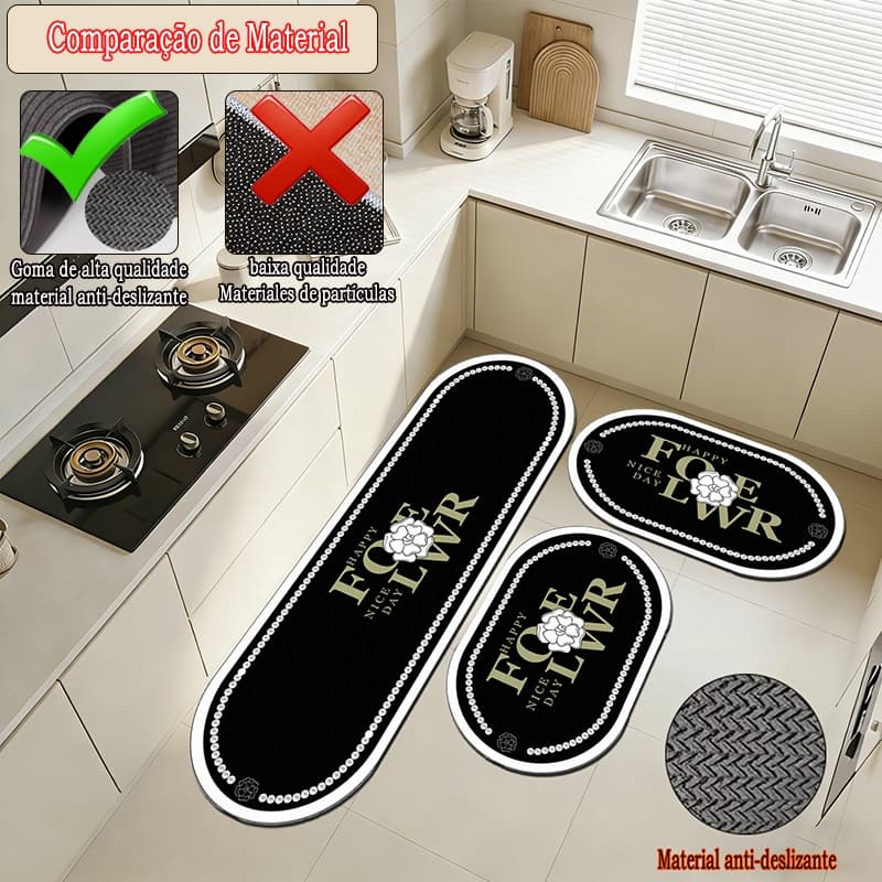 3 peças de combinação de tapete de grande tamanho com material anti-deslizante, adequado para cozinha, banheiro e uso de