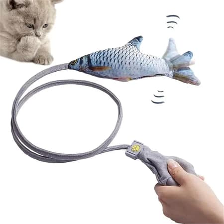 Varinha de Pesca para Gato Peixinho com Bolsa Flexível Brinquedo Interativo Anti-Tédio para Cães e Gato
