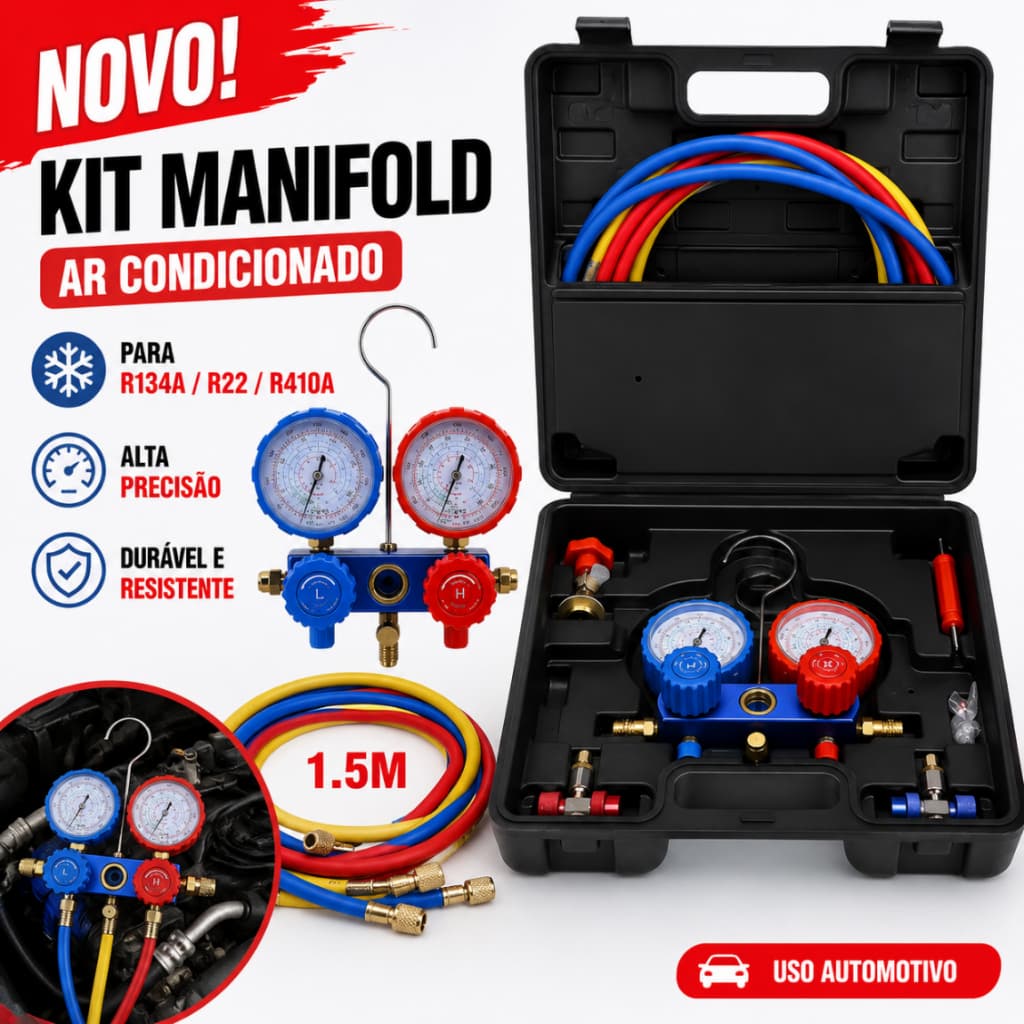 Manômetro Manifold Ar Condicionado R134ar22ar410a Automotivo Maleta