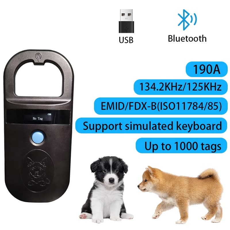 Novo Leitor RFID Animal Portátil 134.2KHz 125kHz Pet Gato Cão Microchip Scanner FDX-B Chip De Vidro USB/De Etiqueta Blue