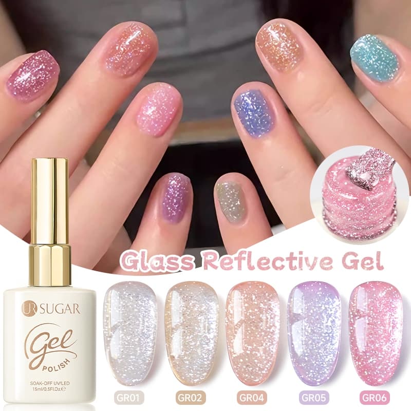 UR SUGAR 15ml Gel Reflexivo De Vidro Glitter Esmalte Prata Vermelho Efeito Flash Embeber Fora UV Verniz Da Arte Do Preg