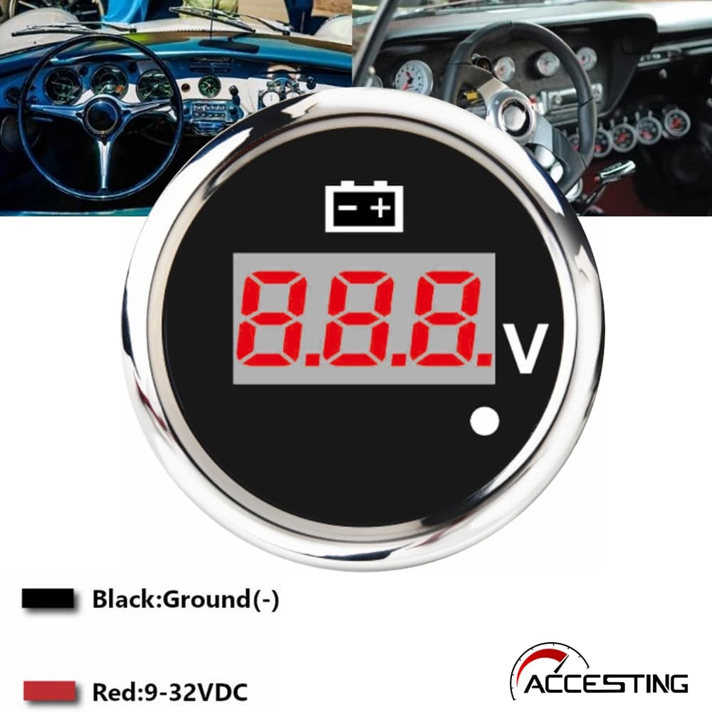 Voltímetro Digital De Aço Inoxidável , 52mm , 8-32V , Barco , Caminhão , Carro , À Prova D'água , Para Motocicleta , Com