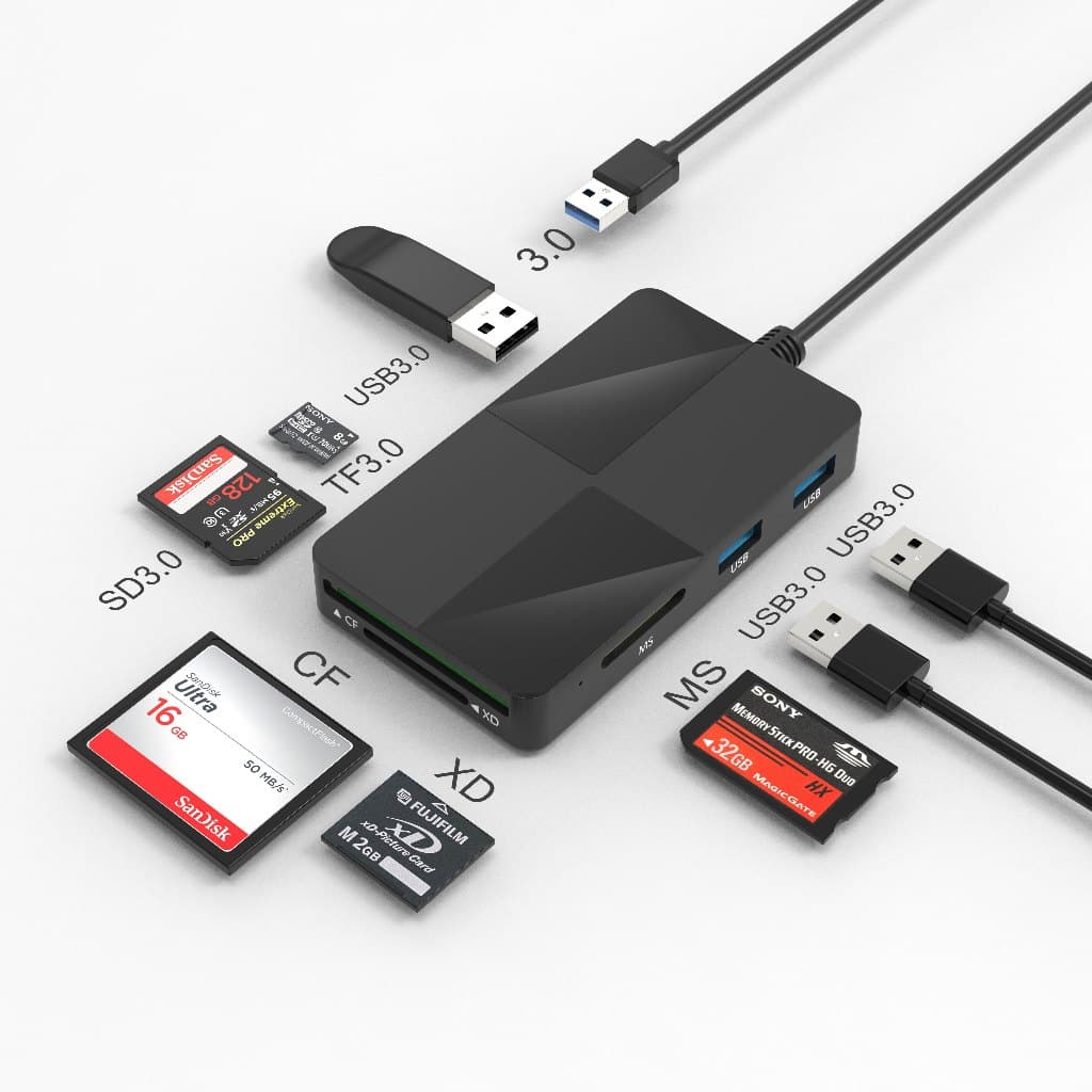 Hub De Leitor De Vários Cartões USB 3.0 , XD/SD/CF/Micro MS + 3 Adaptador De Memória 8 Em 1 Para Mouse SDXC SDHC CFI MMC