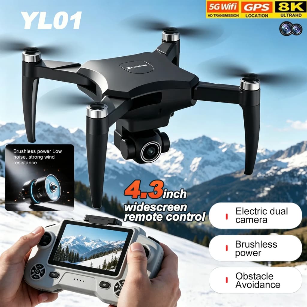 YL01 Mini Drone Profissional 8K HD Câmera Dupla FVP Wifi 360 ° Evitar Obstáculos Brushless Dobrável Quadcopter RC Brinqu