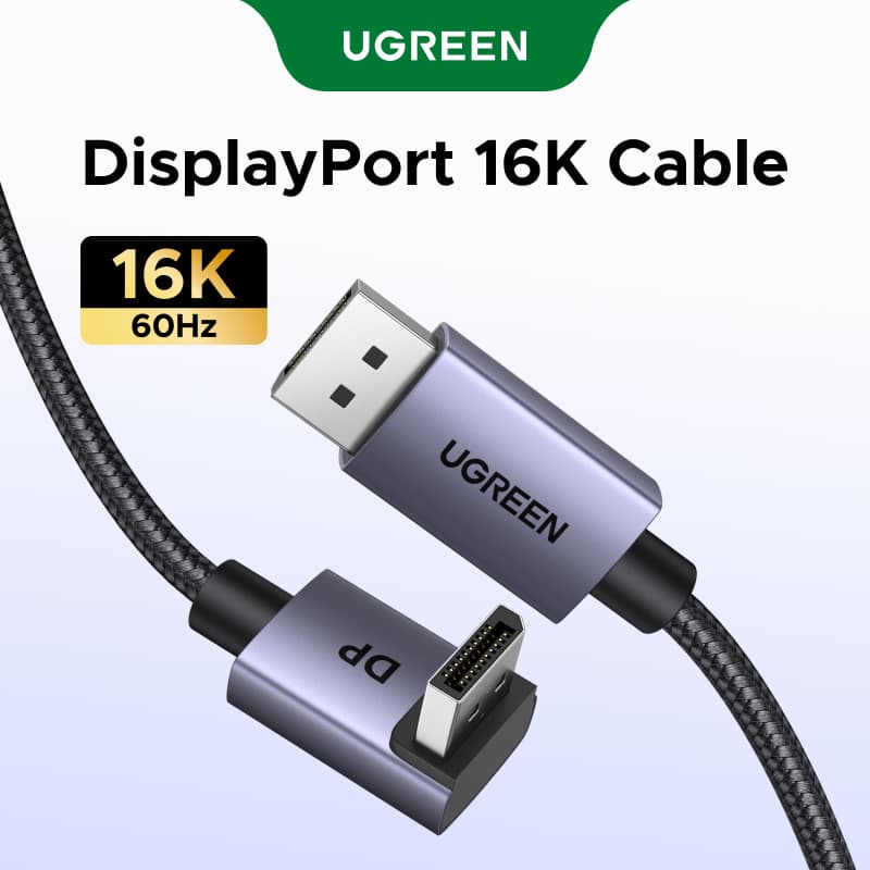 UGREEN 16K @ 60Hz 80Gbps Cabo DisplayPort De Ângulo Reto DP 2.1 8K 240Hz 4K Trança De Alta Velocidade Com 3D HDR HDCP2.3