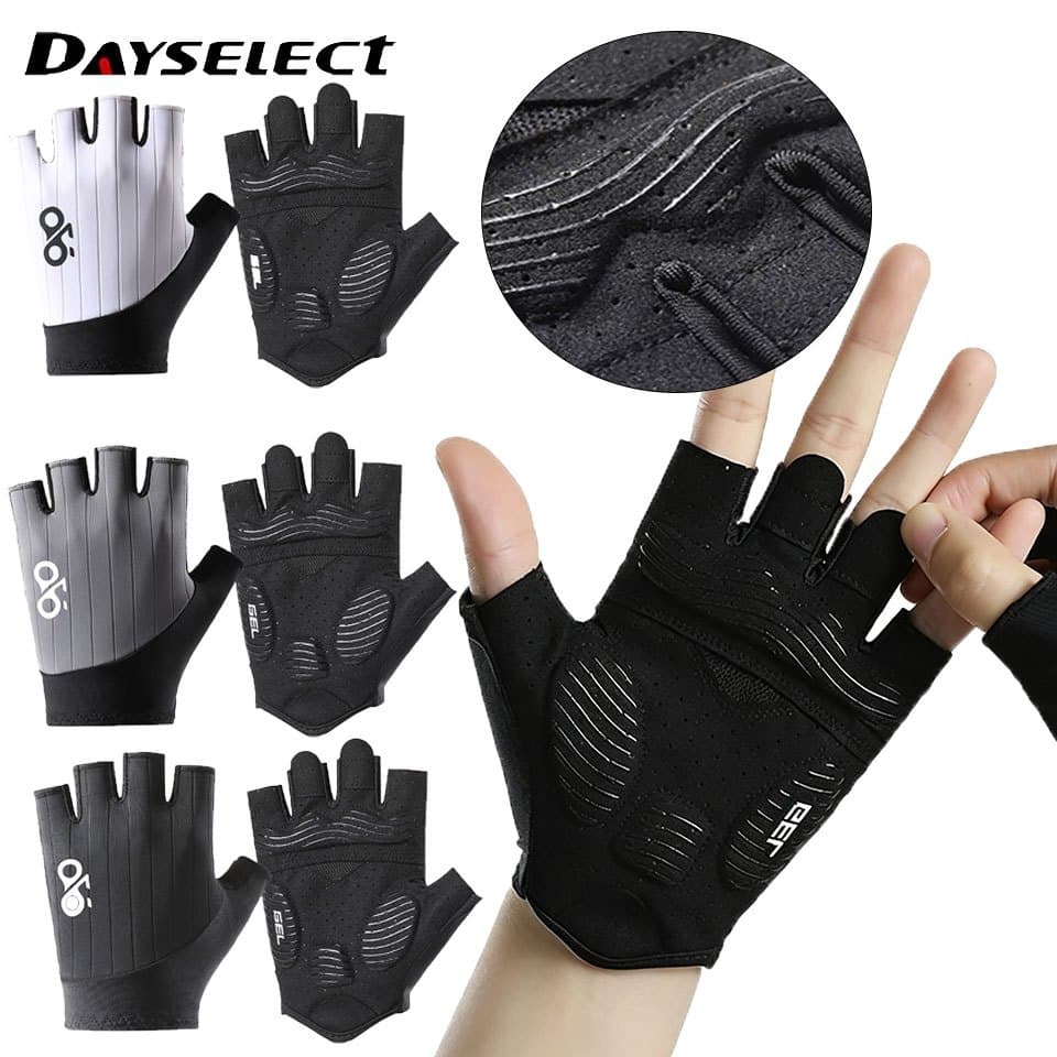 DAYSELECT 1 Par Esportivo Antiderrapante Absorção De Choque Meio Dedo Silicone Elástico Fino Luvas De Ciclismo