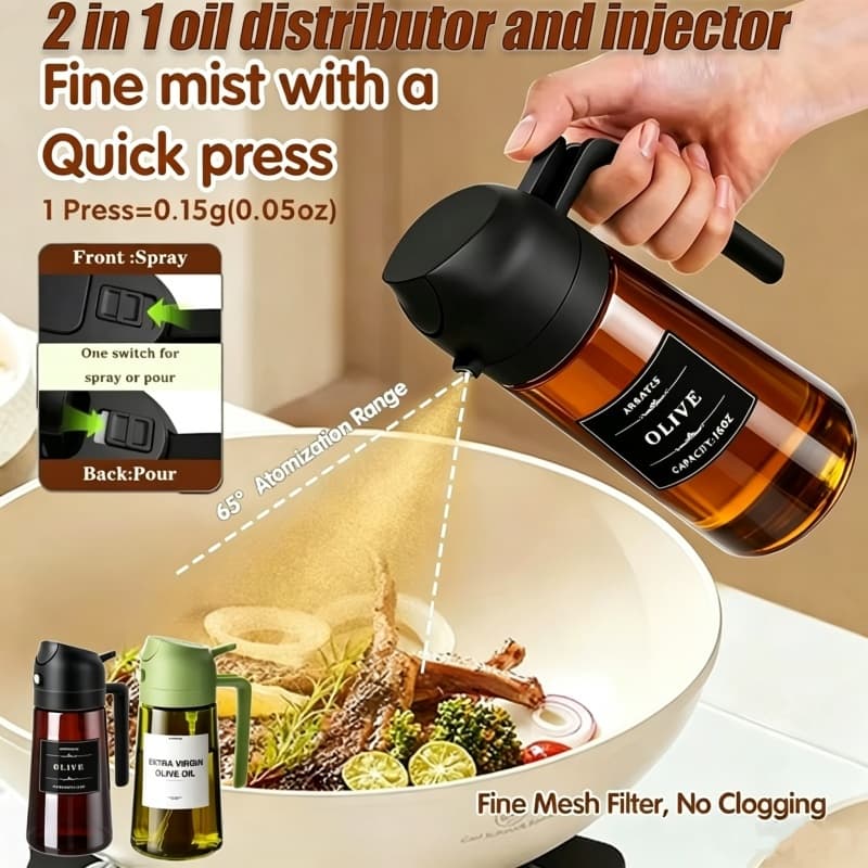 Dispensador De Azeite 470ML Garrafa De Óleo De Vidro Spray Despeje Dupla Finalidade