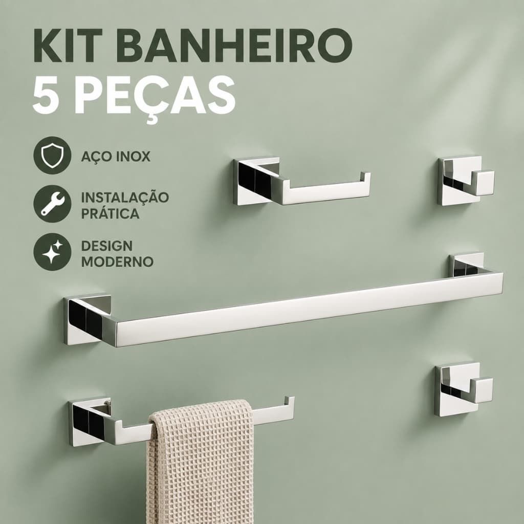 Kit Acessórios Banheiro Lavabo 5 Peças Aço inoxidável 304